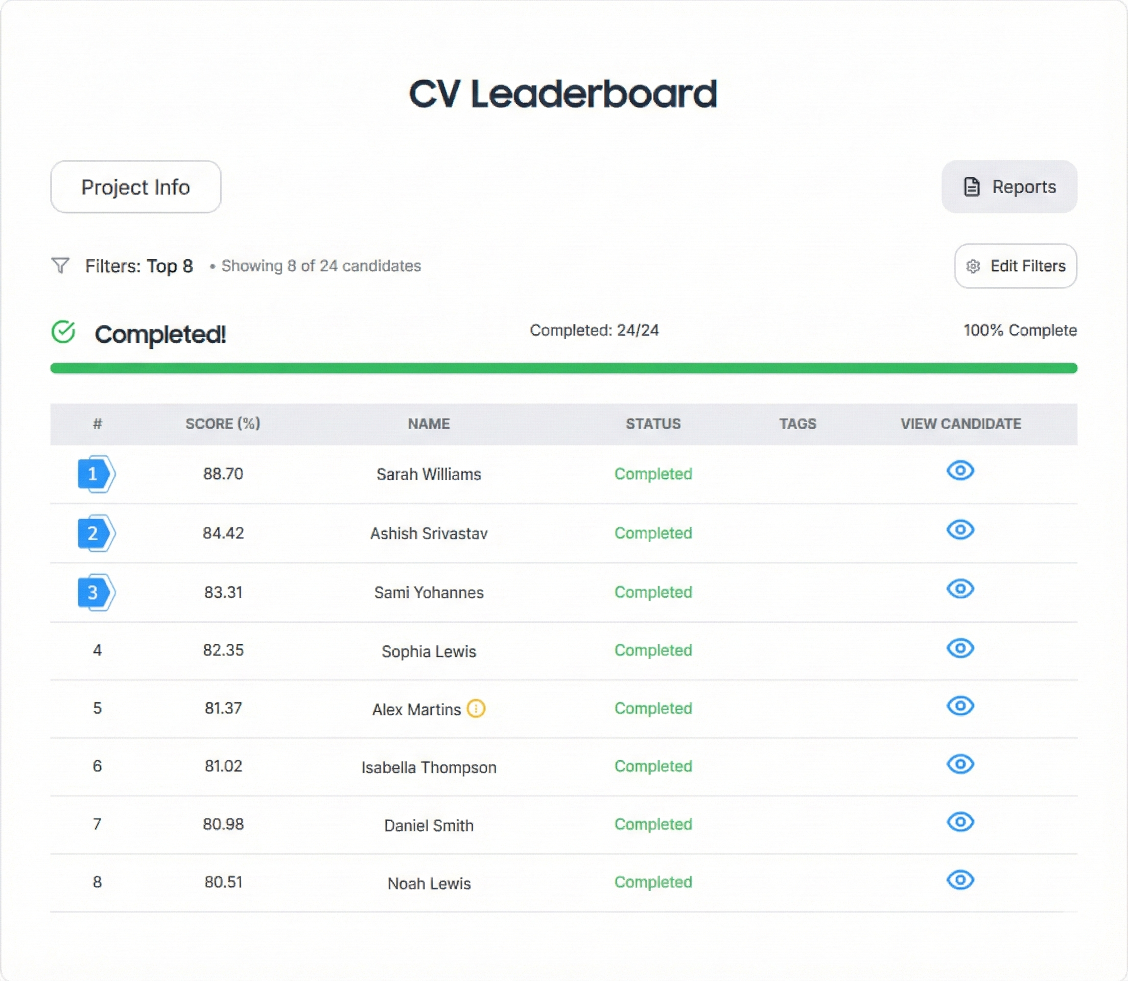Professionals analyzing CV Leaderboard
